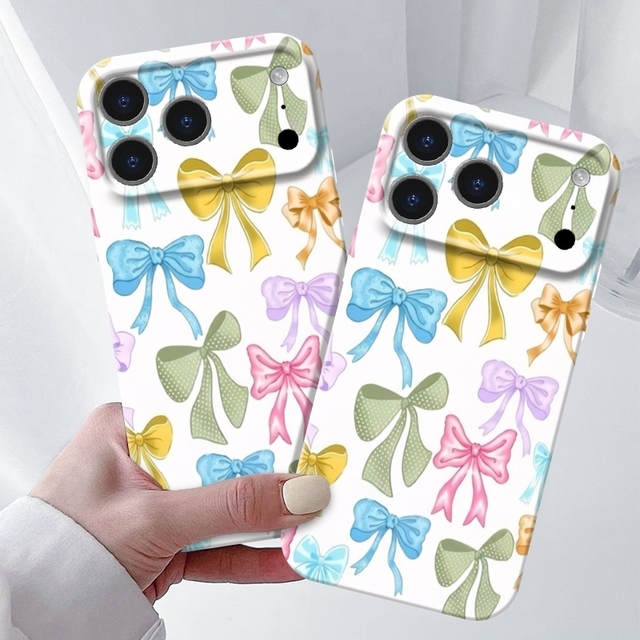 Glossy Cute Bowknot Film Hard Phone Cover for Iphone 17 Air 16 15 14 13 12 11 Pro Max 7 Plus 16e Cover Support Customization