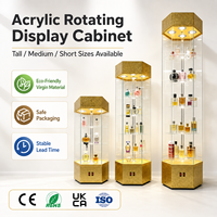 Vitrine rotative haute en acrylique avec serrure, éclairage LED supérieur et plateaux multi-niveaux pour l'affichage de produits en magasin de détail