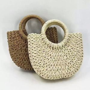 Wholesale Half Round Moon Bucket Bag <b>Mini</b> Beach Tote New Color <b>Hand</b> Woven Straw Handbag for Women - Product Image 5