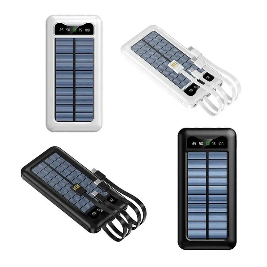 Nouveau personnaliser la banque d'alimentation solaire 10000Mah chargeur Mobile Portable câbles intégrés banque d'alimentation pour tous les téléphones mobiles