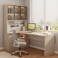 Escritorio de Computadora de Madera con Estantería Integrada, Escritorio de Estudio para Dormitorio con Panel Superior Perforado, Incluye Cajones de Almacenamiento