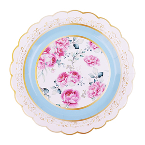 Perfect for Bridal Showers and Weddings Pink Floral 9 In. (350 GSM Weight -Set of 16) Decorative Premium Paper Plates - Product Image 3