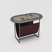 Table d'appoint ovale moderne personnalisée avec porte-revues en cuir pleine fleur, table d'appoint en acier inoxydable pour salon de luxe