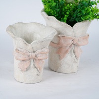 Pot de fleurs en ciment rose 3D style shabby chic Lian Da, bord ondulé texturé, pot de fleurs en béton blanc pour la décoration de table à la maison