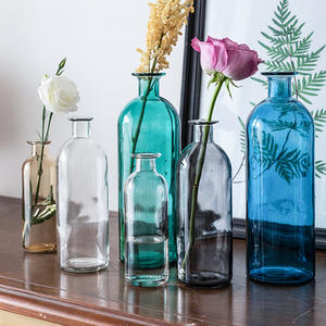 แจกันดอกไม้ทรงปากกว้างสไตล์นอร์ดิก,ขวดแก้วใสสีสันสดใสสำหรับวางโต๊ะ - Product Image 1