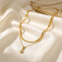 Collar Novirassine de Acero Inoxidable con Baño de Oro de 18K, Cadena de Espiga, Diseño de Lágrima, Delicado, para Uso Diario, Regalo para Mujer