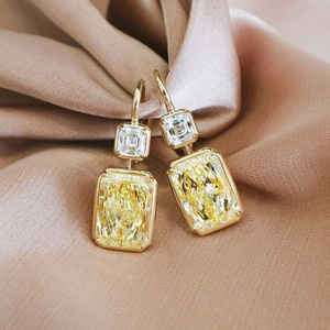 Orecchini pendenti con zirconi quadrati gialli per donna, gioielli semplici e alla moda - Product Image 2