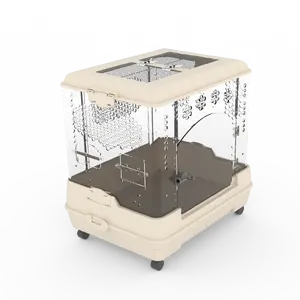 Jaula de acrílico transparente rectangular con logo personalizado, para loros y aves, con nido y vasos de comida