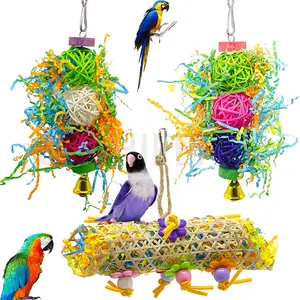 Ucuz fabrika fiyat renkli güzel kuş oyuncaklar papağan kuş oyuncaklar Rattan kağıt askılı oyuncaklar kuşlar