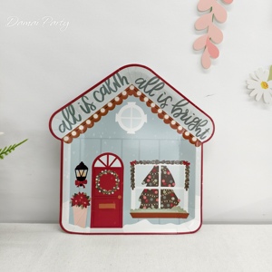 DAMAI Christmas Decoration Gingerbread Cottage with Christmas Tree <b>Disposable</b> <b>Tableware</b> Set Christmas Paper Plates Cups Napkins - Product Image 3