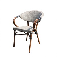Chaise de salle à manger empilable en aluminium tressé Teslin, style français, très vendue, pour usage extérieur en restaurant, cour, parc, jardin, hôtel