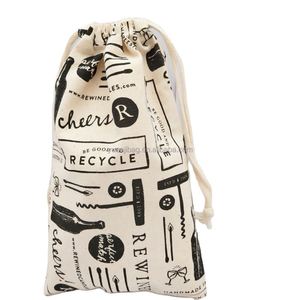 Eco-Friendly Reusable Drawstring Canvas <b>Bag</b> Customized Printing Logo Organic Cotton Calico Lady's Vintage Fashion <b>Bottle</b> Storage - Product Image 1