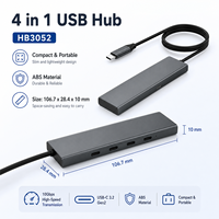 Hub USB-C 4-en-1, adaptateur USB-C vers 4 ports, transfert de données haute vitesse 10 Gbit/s, répartiteur multiport avec entrée d'alimentation CC pour ordinateur portable et SSD