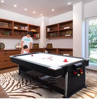 Table de jeu multifonctionnelle 4-en-1 : billard rotatif, ping-pong, hockey sur air et plateau de salle à manger pour le divertissement à domicile