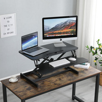 Convertisseur de bureau ergonomique réglable en hauteur, noir et blanc, en bois, avec vérin à gaz pneumatique, pour position assise-debout