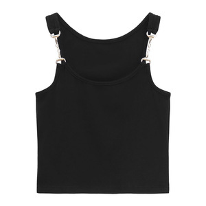 Sleeveless Black Camisole Top With <b>Suspenders</b> For Women Summer Solid Color Polyester Fit Tank Top - Product Image 5