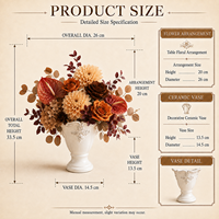 Vase en céramique vintage français de 33,5 cm pour centre de table floral artificiel d'automne, arrangement de fleurs artificielles fait main aux tons terreux