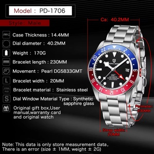 Montres mécaniques pour hommes PAGANI DESIGN PD-1706 BB58 GMT, marque haut de gamme, automatiques, saphir, étanches 200 m, montre de sport pour hommes - Product Image 6
