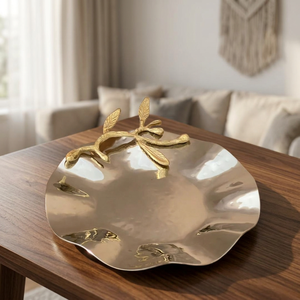 Stainless Steel Serving Tray Decorative Metal Plate Polished Irregular Round <b>Dinnerware</b> for Home Restaurant Party - Product Image 1