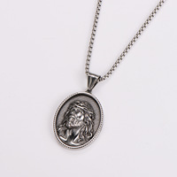 Collier Pendentif Médaille Amulette Couronne d'Épines de Jésus Fait Main en Acier Inoxydable, Bijou de Mode Religieux Chrétien Catholique, Vente en Gros