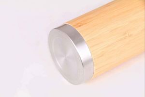 Stainless Steel Vacuum <b>Flask</b> With Bamboo Finish Thermal Insulated Travel Bottle With Rope Handle Minimalist Design - Product Image 4