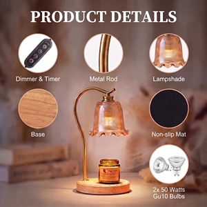 Chauffe-cire vintage à bras courbé, avec verre côtelé à volants, 4 niveaux de luminosité réglables, compatible avec toutes les bougies de moins de 5,5 pouces - Product Image 2