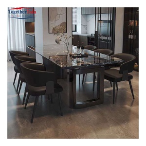 Ensemble de salle à manger moderne de luxe 6 places, plateau en marbre noir et or, structure en acier inoxydable, meubles de cuisine et de salle à manger - Product Image 2