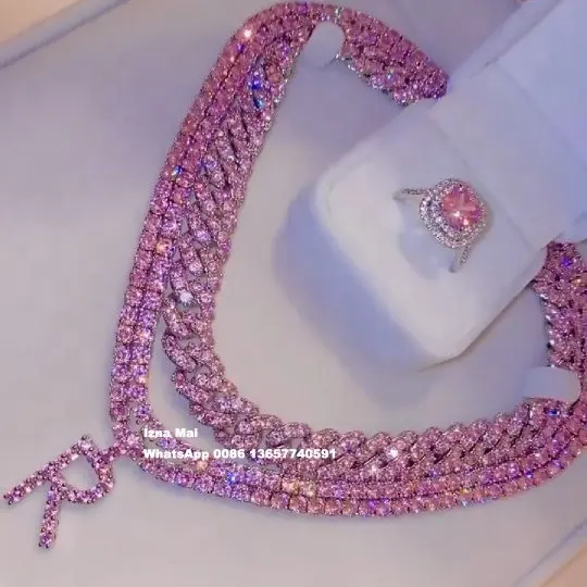Kubanische Glieder Diamant rosa benutzer definierte Tennis kette erste Halskette