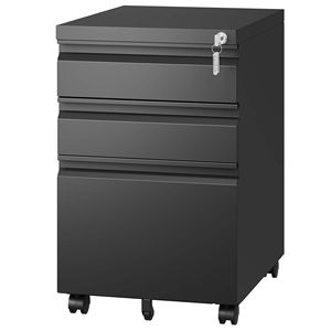 Black Metal 3 Drawer Mobile <b>File</b> Cabinet With Lock For Home Office Filing <b>A4</b> Legal Letters Fully Assembled Minimalist Design - Product Image 1