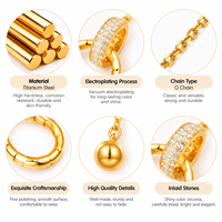 Collier pendentif en acier inoxydable avec double anneau et pompon pour femme, commande minimum de 6 pièces