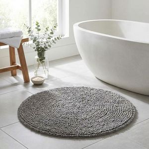 Alfombra de Baño Redonda de Chenilla Gris de Lujo, Alfombra de Microfibra Ultra Suave, Alfombra Circular Antideslizante Súper Absorbente - Product Image 2