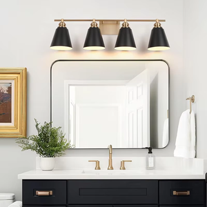 Lampada da Bagno Moderna a 3 Luci, Applique da Parete in Metallo Nero e Oro, Illuminazione Industriale per Specchio, Ideale per Stanza Trucco e Comodino - Product Image 1