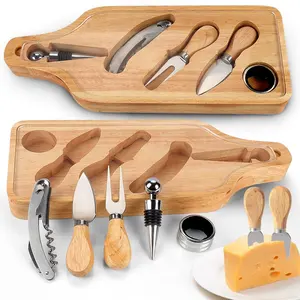 الجملة أدوات مطبخ مع سكين للجبن النبيذ فتاحة النبيذ سدادة مجموعة في صندوق خشبي