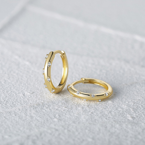 Aretes CANNER de Plata Esterlina 925 con Circonitas Redondas Multicolor de 9mm 5A, Aretes de Aro Chapados en Oro de 18K para Mujeres y Niñas - Product Image 2