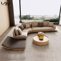 Nordisches Design Bogenförmiges Ledersofa mit Holzrahmen Hotel Villa Empfangshalle Wohnzimmer Modernes Komfort-Ecksofa