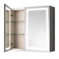 Armoire à pharmacie encastrée à LED avec miroir, en MDF, contreplaqué et PVC, double porte, fermeture douce, anti-buée, étagères en verre, rangement de salle de bain