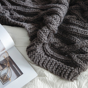 Mk Oeko-tex Crochet Handmade Weight Tube Yarn Soft <strong>Black</strong> Chunky Knit <strong>Throw</strong> Giant Knot Pet Knitted <strong>Blanket</strong> - Product Image 2