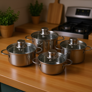 Juego de Ollas para Sopa y Caldos de Acero Inoxidable con Tapas de Vidrio en Tamaños Surtidos - Product Image 3