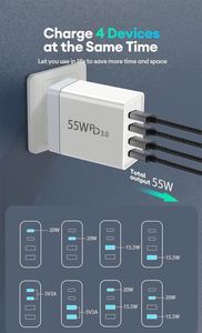 Wholesale Multi-port <b>Adapter</b> 3.1A Fast Charging 4 Ports Charger PD 55W <b>Type</b> <b>C</b> <b>USB</b>-A Wall Charger for Mobile Phone - Product Image 2