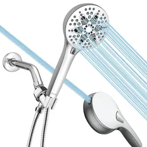 手动淋浴喷头9模式高压淋浴喷头，带手持式内置2模式浴室动力清洗喷雾