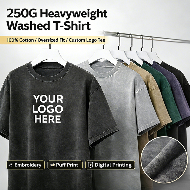 250G Heavyweight Washed T Shirt Custom Logo Oversized Vintage Tee 100% Cotton Blank T Shirt Manufacturer OEM