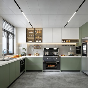 Meubles de <span class=keywords><strong>cuisine</strong></span> modernes en chêne massif/MDF, finition haute brillance, solutions d'angle gain de place, éclairage LED intégré, résistant à l'eau - Product Image 1