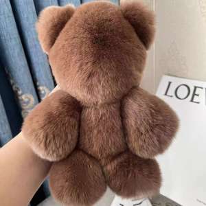 Fausse fourrure Rex lapin ours en peluche sac à dos en peluche porte-clés mignon doux moelleux pompon pendentif peluche Animal jouet sac breloque porte-clés - Product Image 4