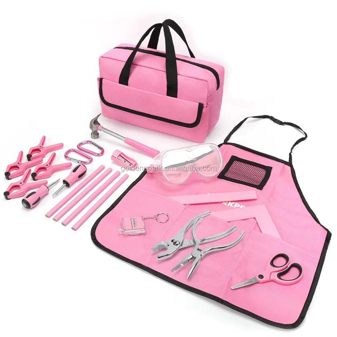 23-piece Girls Tool Kit with Real Hand Tools, Safety Goggles, Storage Bag|Home DIY & Woodworking - Pink