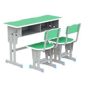 Factory Wholesale Double Student Furniture Size Twin Wooden Desk Kids Study Chairs Bench Set For Middle School Used