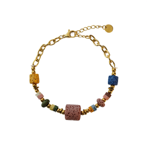 Fashion <b>Beaded</b> <b>Bracelet</b> PVD <b>Gold</b> Plated 316L Stainless Steel Sustainable Resistant Multi Color Cube Beads - Product Image 2