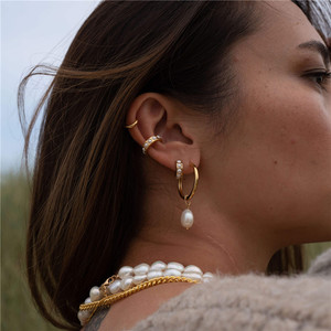 CANNER S925 Sterling <b>Silver</b> Simple Thick C-Shaped Pearl <b>Hoop</b> <b>Earrings</b> <b>for</b> <b>Women</b> 18K - Product Image 3