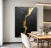 Peinture à l'huile abstraite texturée Or Noir sur toile, peinte à la main en impasto épais, Art mural de luxe pour Villa et Hôtel