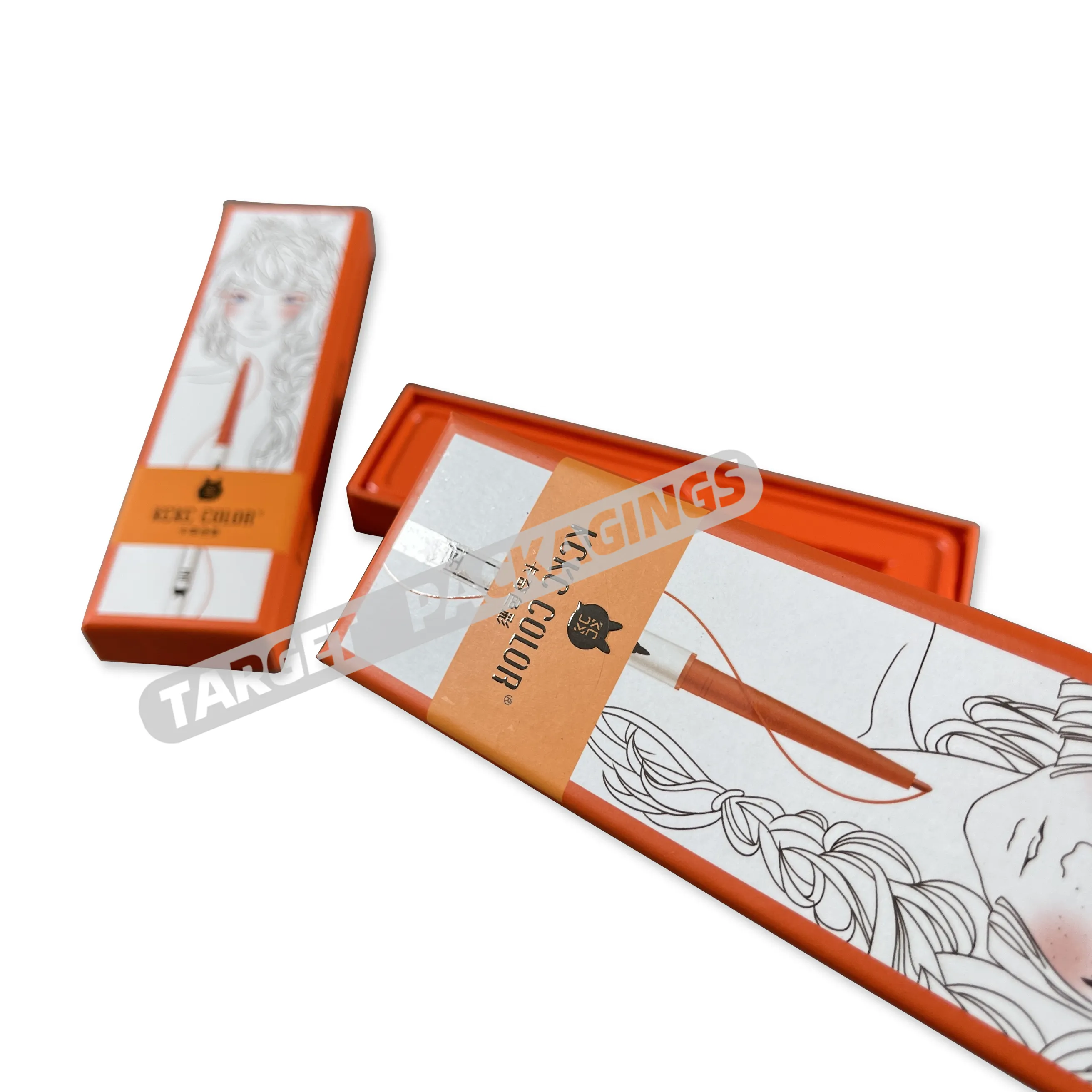 Custom Orange Lipstick Mascara Gift Box UV Spot Embossed For Cosmetic Eyebrow Eyeliner Small 10ml Paper Boxes With Blister Trayl