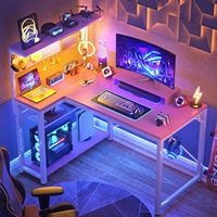 Bureau de jeu avec LED et étagères de rangement, petit bureau pour petit espace, bureau d'étude simple pour étudiant, table pour ordinateur portable